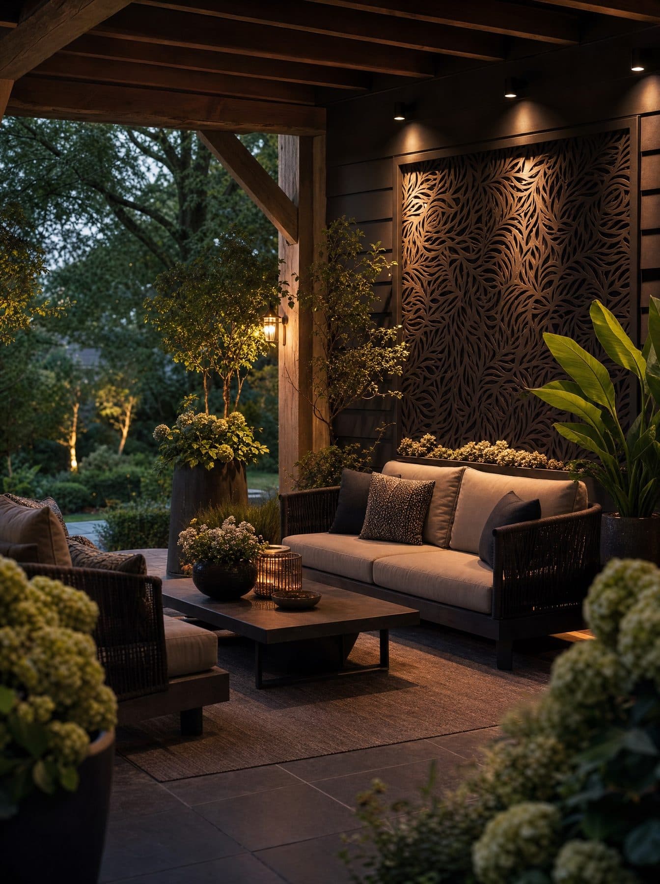 Veranda met een loungehoek in een luxe tuin, aangelegd door Diemel